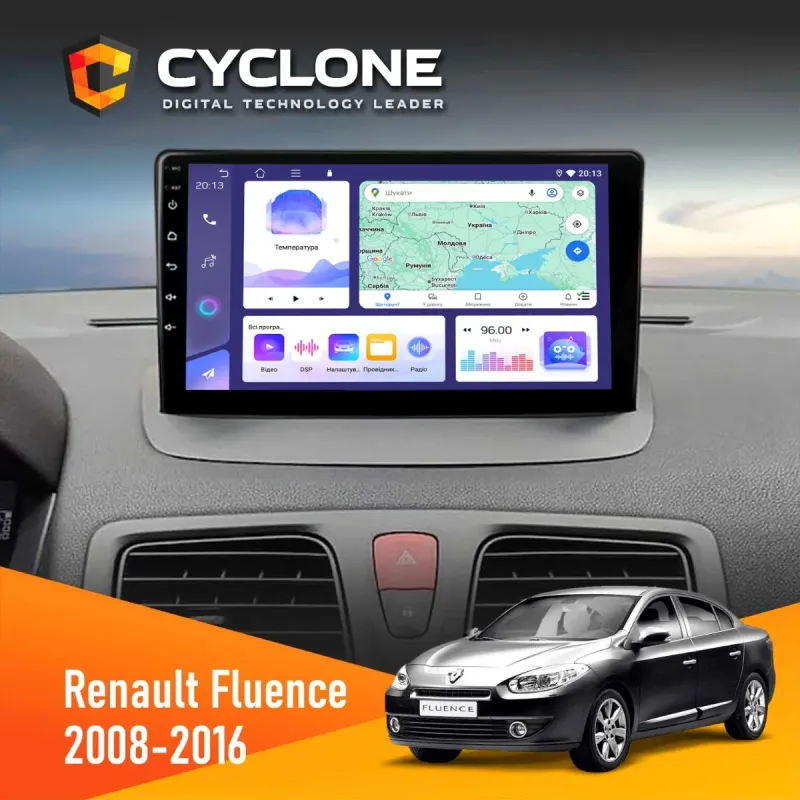 Штатна магнітола Renault Fluence 2009-2017 CYCLONE C9-008 4X64, DSP