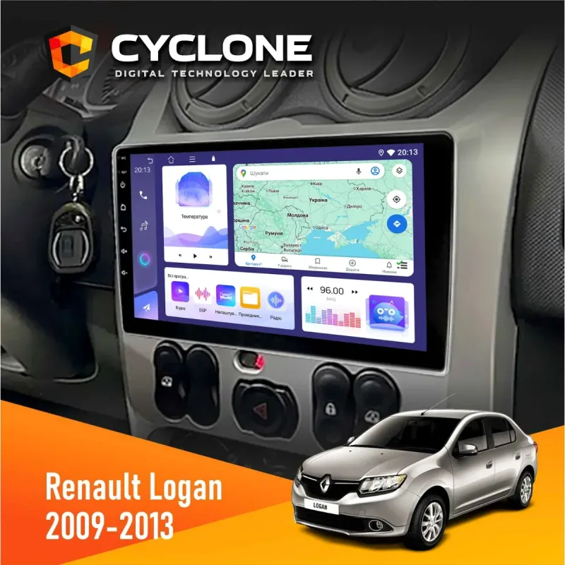 Штатна магнітола Renault Logan 2009-2013 CYCLONE C9-008 4X64, DSP