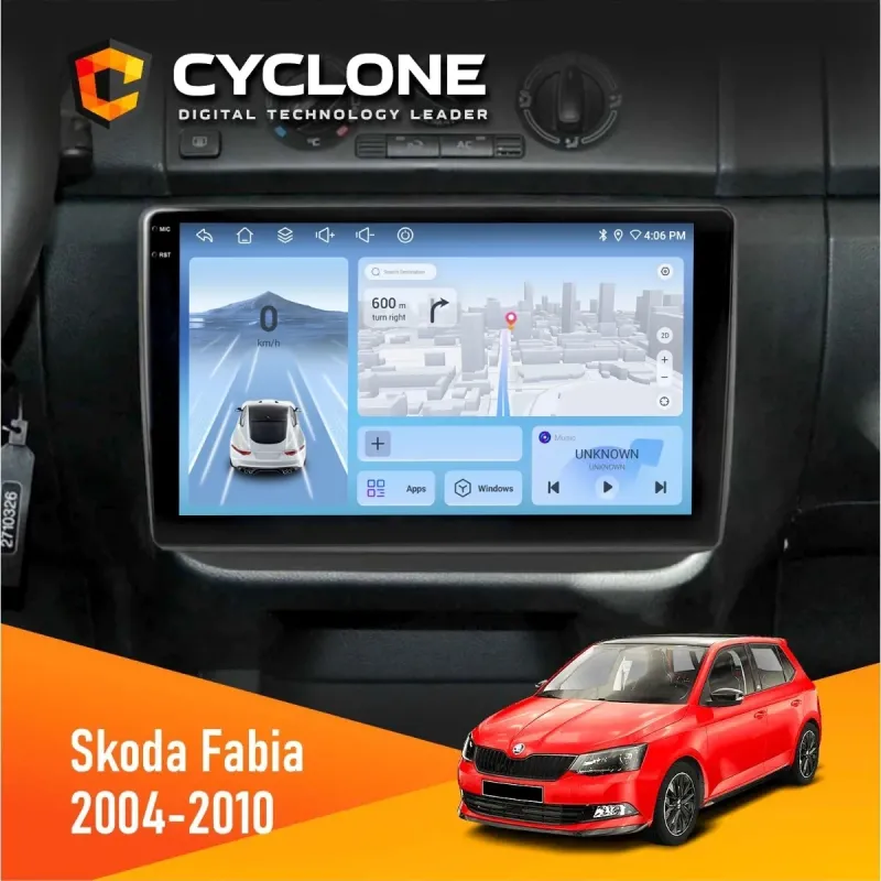 Штатна магнітола Skoda Fabia 2007-2014 CYCLONE C10-005 4X64, 4G, DSP, 2K