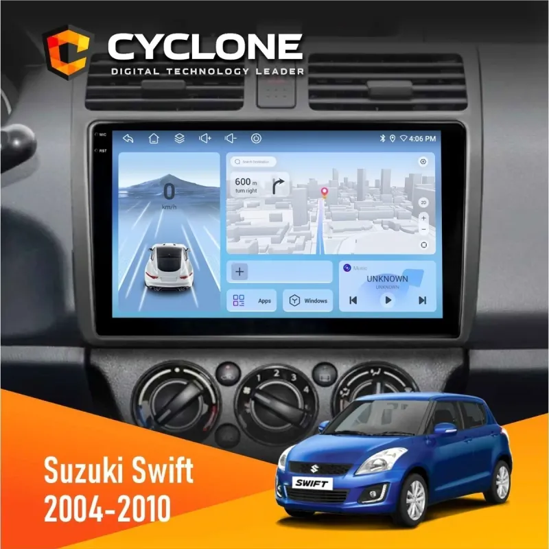 Штатна магнітола Suzuki Swift 2004-2010 CYCLONE C10-005 4X64, 4G, DSP, 2K