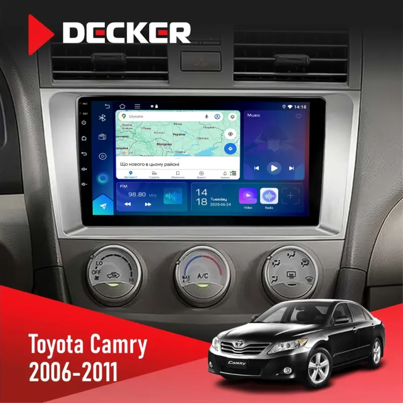Штатна магнітола Toyota Camry 2006-2011 AMP DECKER D10-007 4X64, DSP, 360, 4G