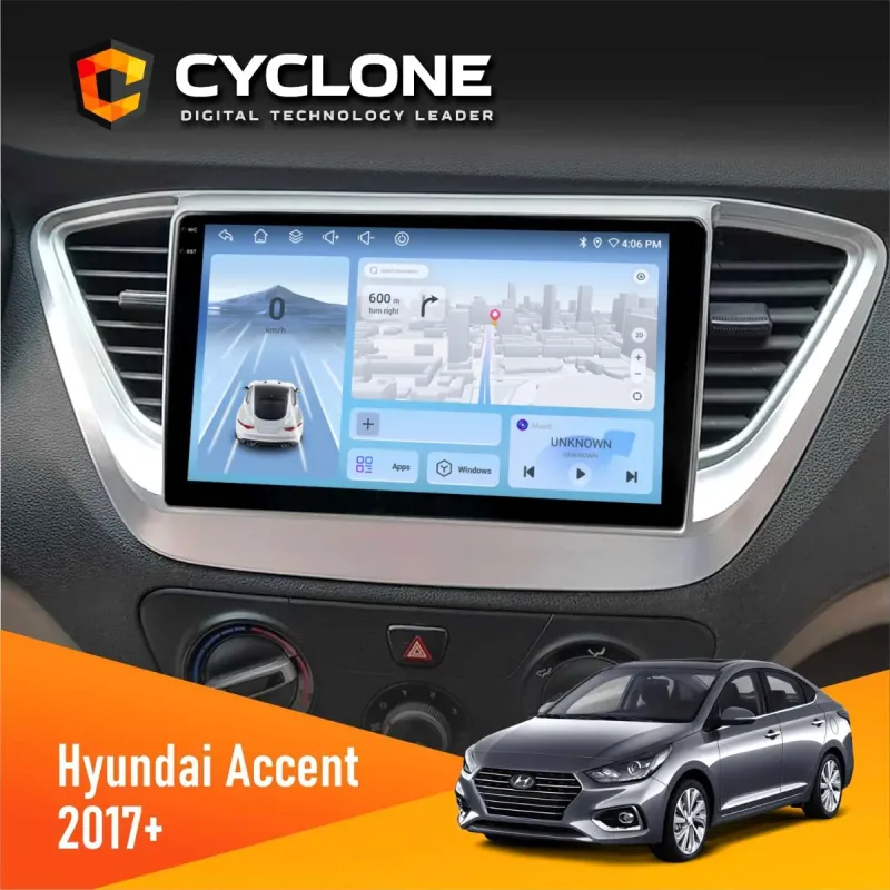 Штатна магнітола Hyundai Accent 2017+ CYCLONE C9-009 4X64, DSP, 4G, 2K