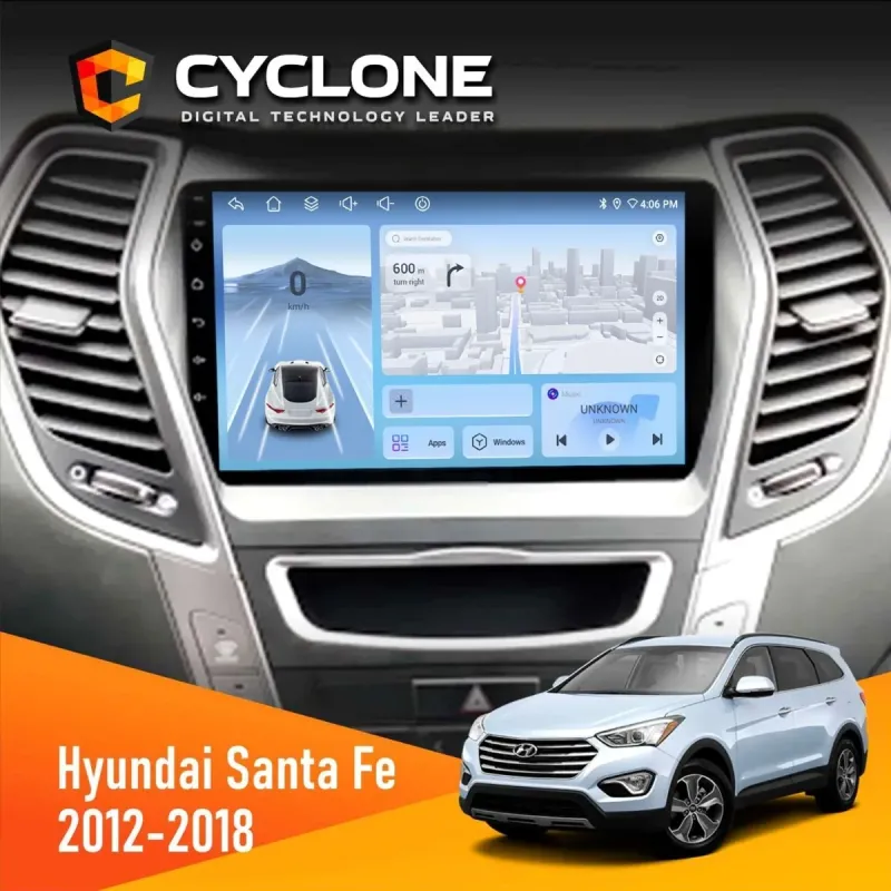 Штатна магнітола Hyundai Santa Fe 2012-2018 CAN CYCLONE C9-009 4X64, DSP, 4G, 2K