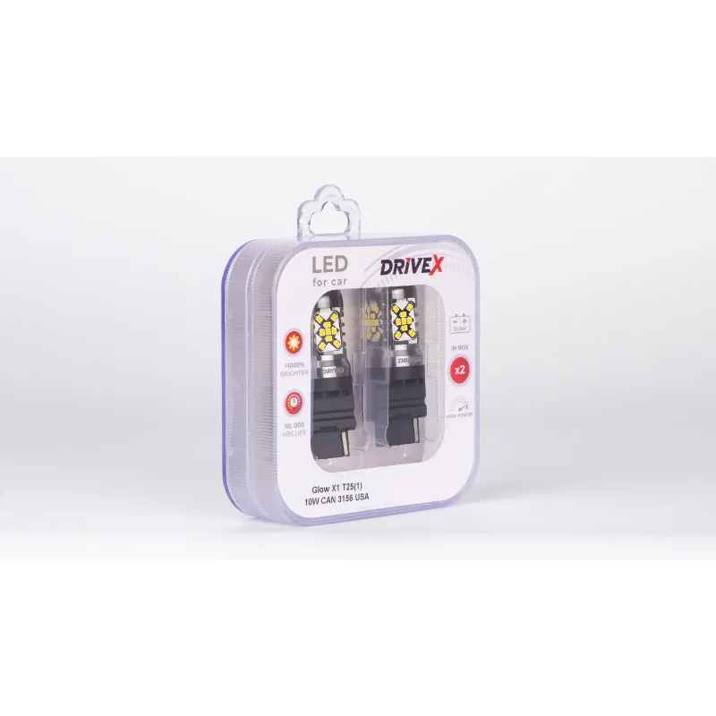Світлодіоди в габаритні вогні. Підсвітку номера та салона DriveX Glow X1 T25(1) 12-24V 10W CAN 1200Lm 3156/P27W base-16mm USA к-т.