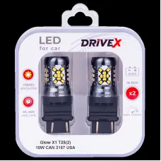 Світлодіоди в габаритні вогні. Підсвітку номера та салона DriveX Glow X1 T25(2) 12-24V 10W CAN 1200Lm 3157/P27/7W base-16mm USA к-т.