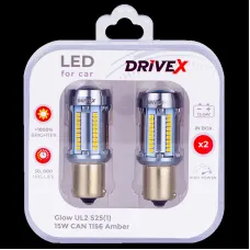 Світлодіоди в габаритні вогні. Підсвітку номера та салона DriveX Glow UL2 S25(1) Amber 12V 15W CAN 2600Lm 1156/P21W BA15S d-15mm к-т.
