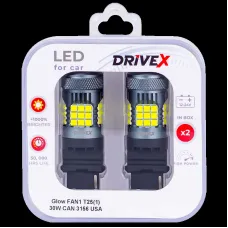 Світлодіоди в габаритні вогні. Підсвітку номера та салона DriveX Glow FAN1 T25(1) 9-48V 30W CAN 3000Lm 3156/P27W base-16mm USA к-т.