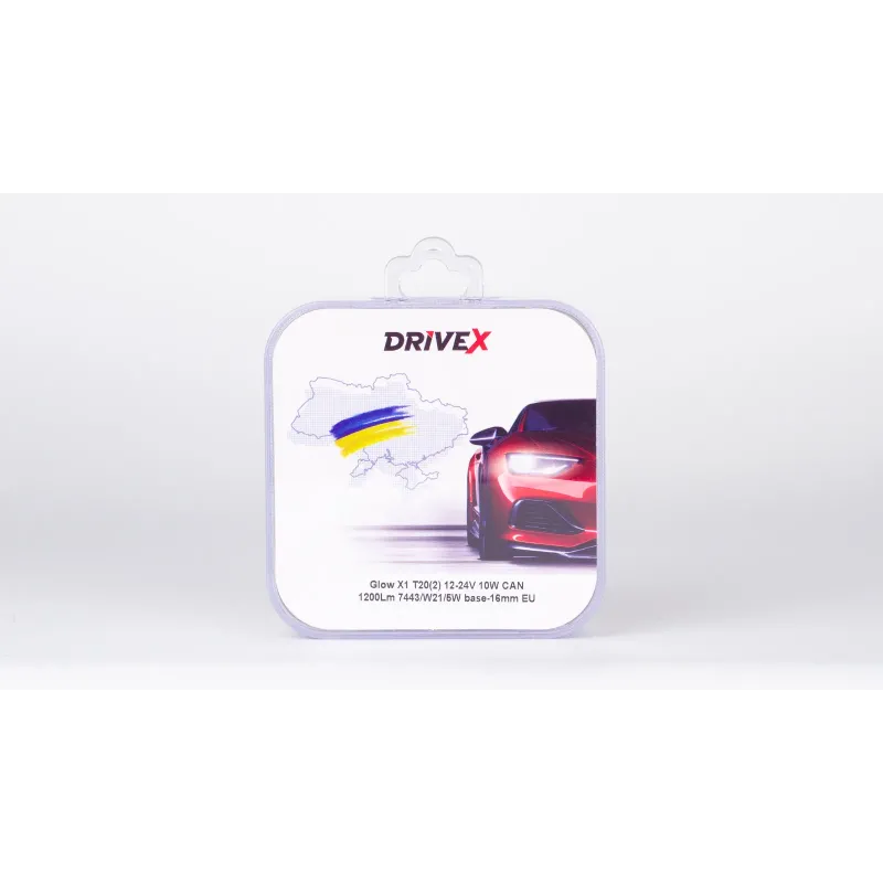 Світлодіоди в габаритні вогні. Підсвітку номера та салона DriveX Glow X1 T20(2) 12-24V 10W CAN 1200Lm 7443/W21/5W base-16mm EU к-т.