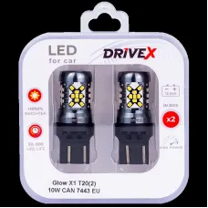 Світлодіоди в габаритні вогні. Підсвітку номера та салона DriveX Glow X1 T20(2) 12-24V 10W CAN 1200Lm 7443/W21/5W base-16mm EU к-т.
