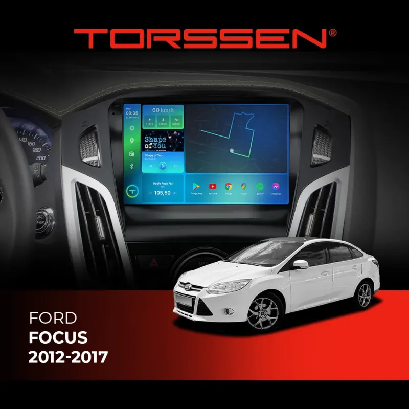 Штатная магнитола Torssen Ford Focus 12-17 чорна/сіра з кнопками FL9 4+64Gb 4G Carplay DSP