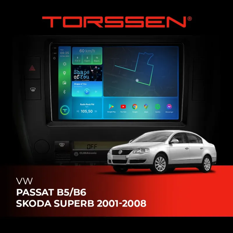 Штатна магнітола Torssen 2K VW Passat B5,Skoda Superb 01-08 F96128 4G Carplay DSP