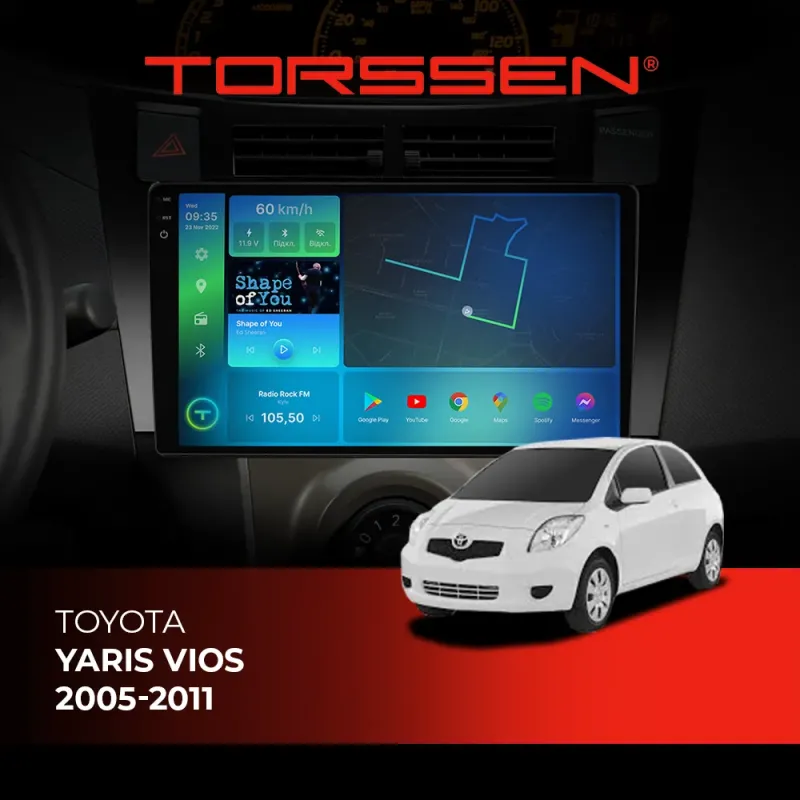 Штатна магнітола Torssen 2K Toyota Yaris Vios 05-11 black F96128 4G Carplay DSP
