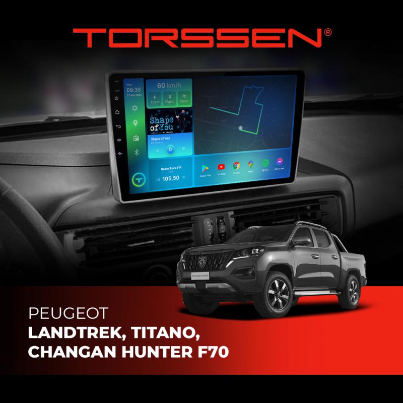 Штатна магнітола Torssen Peugeot Landtrek / Titano / Changan Hunter F70 FL10 4+64Gb 4G Carplay DSP